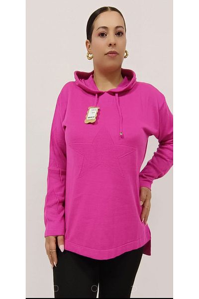 AKŞEN GİYİM Plus Size Seasonal Thin Knitwear Woven Hooded Star Printed Tunic Size Sweater