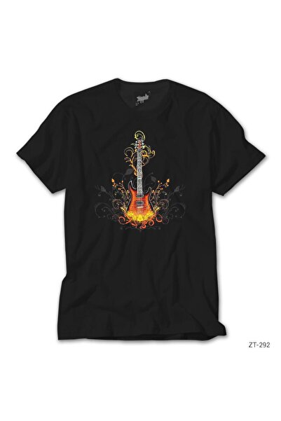 WAKHA Tricou negru Flaming Electric Guitar