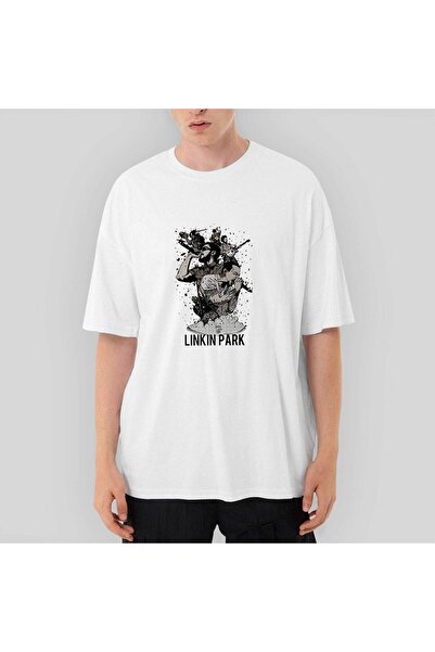 CrowsGate Λευκό μπλουζάκι με αφίσα της ομάδας Linkin Park oversized