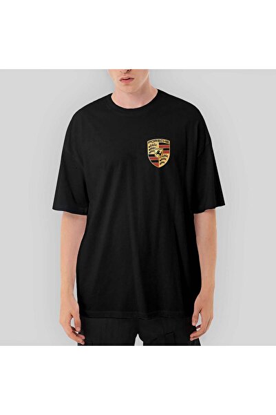 CrowsGate Tricou negru supradimensionat cu logo Porsche