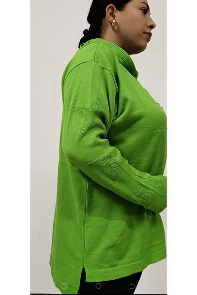 AKŞEN GİYİM Plus Size Seasonal Thin Knitwear Woven Hooded Star Printed Tunic Size Sweater