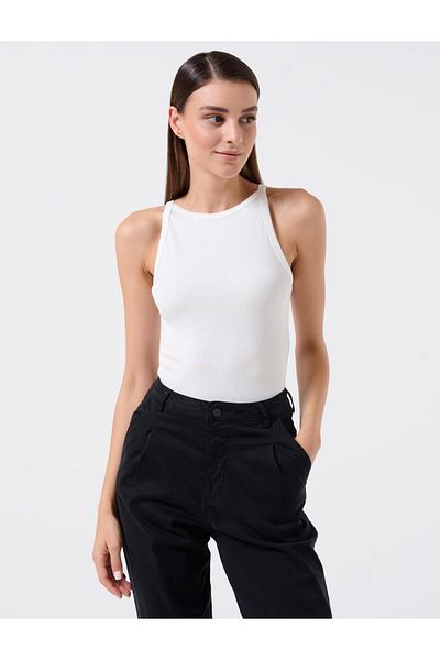 Jimmy Key Fehér Slim Fit Halter Neck ujjatlan kötött alsóing