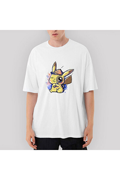 CrowsGate Tricou alb supradimensionat Pikachu Detective