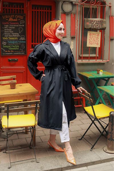 suffemoda Balonkol Trench Coat with Button Detail on the Sides