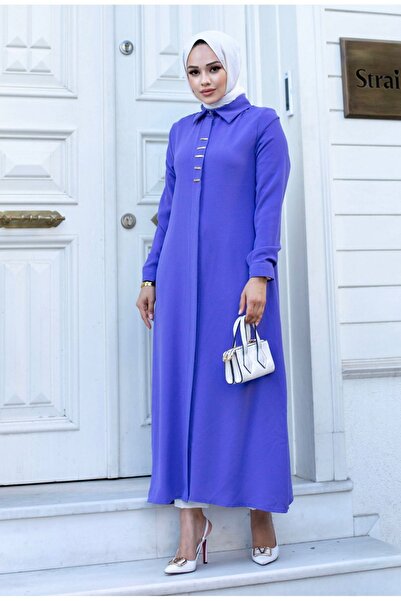 ALNİSS COLLECTİON Önleri Toka Detaylı Gizli Düğmeli Uzun Ferace Tunik