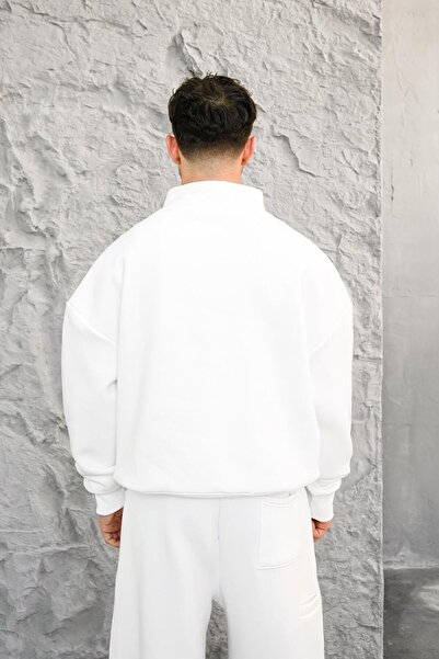 HAFKAGİYİM ΛΕΥΚΟ Άνετο Βασικό Φούτερ με μισό φερμουάρ Oversize