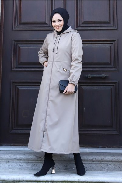 ALNİSS COLLECTİON Long Top Coat - Trench Jacket with Front Pocket and Zipper Detail