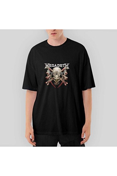 Generic Brand Tricou negru supradimensionat cu craniu Megadeth