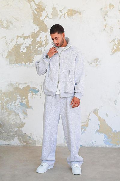 HAFKAGİYİM Γκρι Melange Cozy Basic Φούτερ με διπλό φερμουάρ Oversize