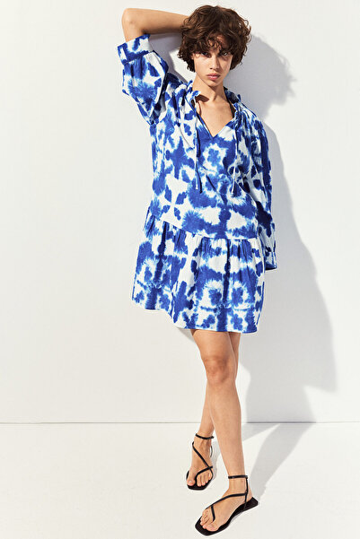 H&M Büzgü Bağı Detaylı Pamuklu Elbise