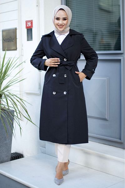ALNİSS COLLECTİON Belted Umay Trench με μανίκια και αλυσίδα στην πλάτη