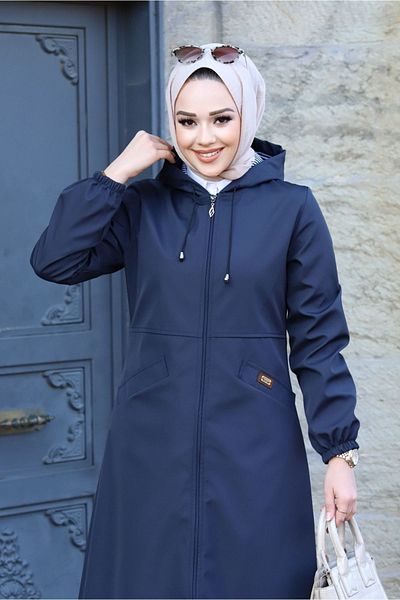 ALNİSS COLLECTİON Λεπτομερής καμπαρντίνα με φερμουάρ Long Top Coat με μπροστινή τσέπη