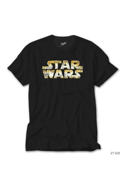WAKHA Tricou negru cu logo Star Wars, cu aspect uzat, mărimea M