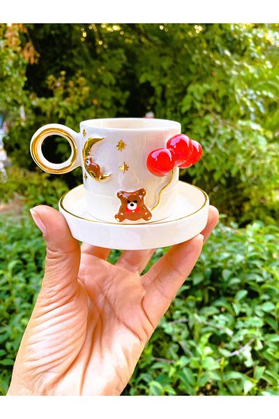 Monako Limited Edition 100 ml Capacity 24 Carat Gold Decorated Teddy Bear Cup - Handmade with Teddy Bear Embossed