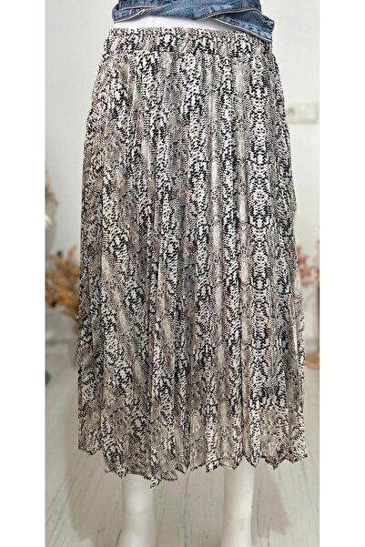 Arestill Yılan Derisi Desenli, Pileli Etek