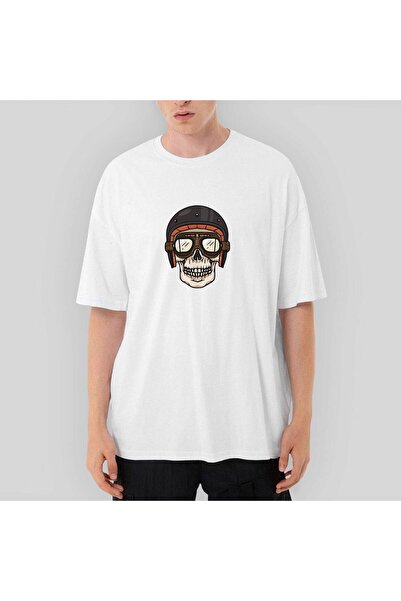 CrowsGate Tricou alb Skull Helmet supradimensionat