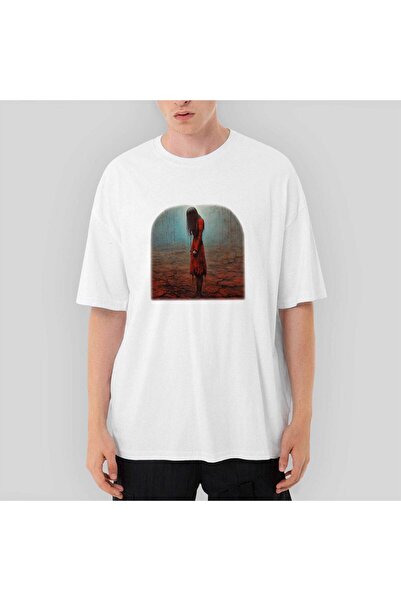 CrowsGate Tricou alb supradimensionat Fata Deprimata