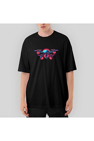 CrowsGate Tricou negru Drone Color supradimensionat