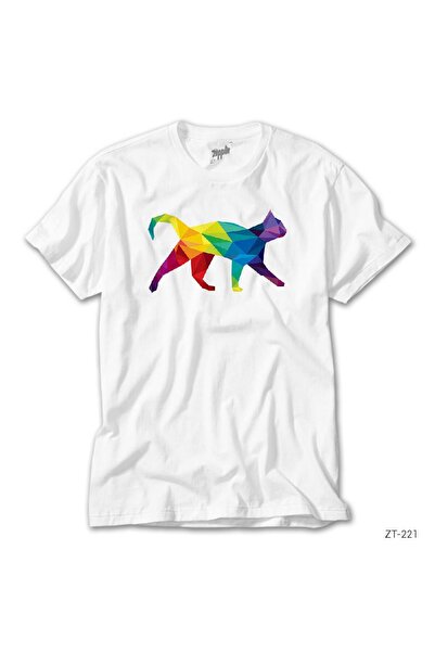 WAKHA Λευκό μπλουζάκι Rainbow Polygon Cat