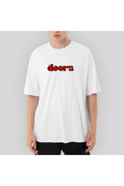 CrowsGate Tricou alb supradimensionat cu logoul The Doors