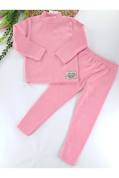 Butik Girl's Ribbed Tights Turtleneck Blouse Winter Double Set