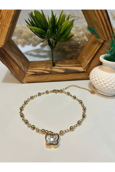 stainles steel Dorikalı kelebek taşlı Çelik Gold renk  kadın Halhal modeli