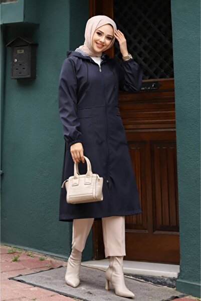 ALNİSS COLLECTİON Kapüşonlu Cepli İçi Çizgi Desenli Trençkot