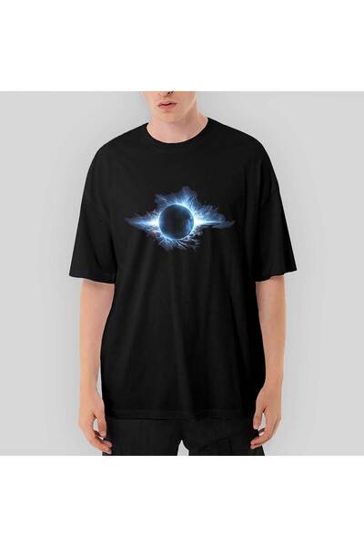 CrowsGate Tricou negru supradimensionat Planet Charged With Blue Energy