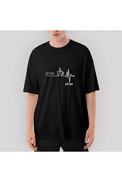 CrowsGate Μπλουζάκι Pre & Post Coffee oversized Μαύρο Μεγέθους M