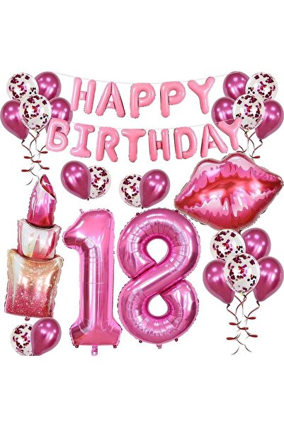 DÜVENCİ TİCARET DUDAK RUJ FOLYO BALONLU 18 YAŞ PARTİ BALON SET