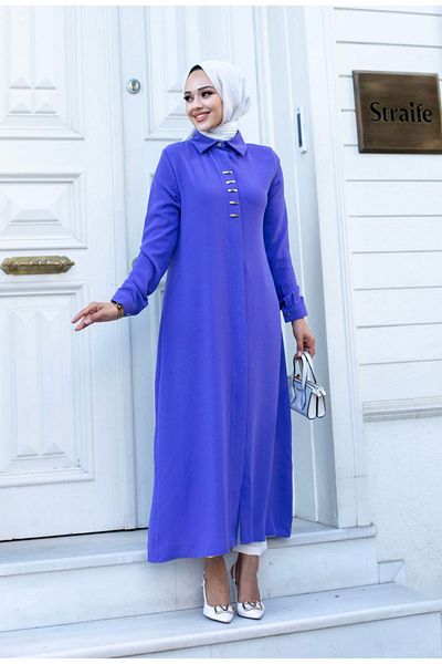 ALNİSS COLLECTİON Long Ferace Tunic with Buckle Detail on the Front and Hidden Buttons