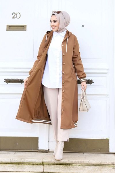 ALNİSS COLLECTİON Хиджаб Елена Шапка за тренчкот с рипсени ръкави и копчета отпред