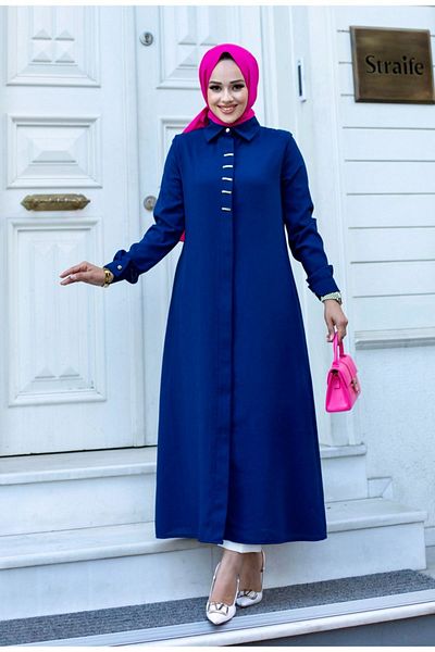 ALNİSS COLLECTİON Long Ferace Tunic with Buckle Detail on the Front and Hidden Buttons