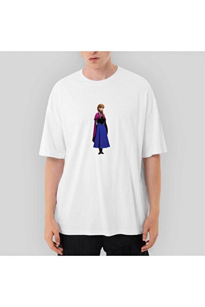 CrowsGate Tricou alb Frozen Anna silhouette supradimensionat