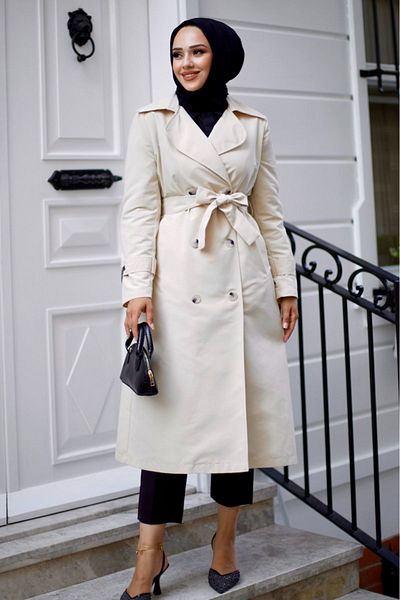 ALNİSS COLLECTİON Belted Umay Trench με μανίκια και αλυσίδα στην πλάτη