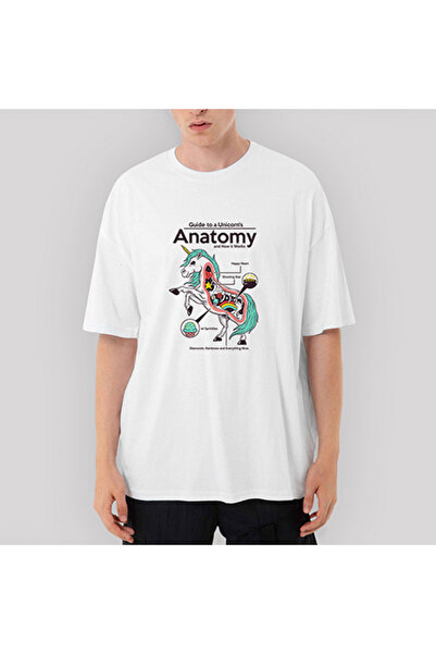CrowsGate Tricou alb Unicorn Anatomy supradimensionat