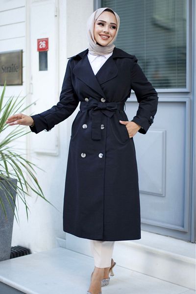 ALNİSS COLLECTİON Belted Umay Trench με μανίκια και αλυσίδα στην πλάτη