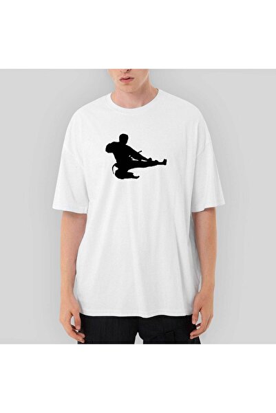 CrowsGate Tricou alb supradimensionat Taekwondo Karate Silhouette