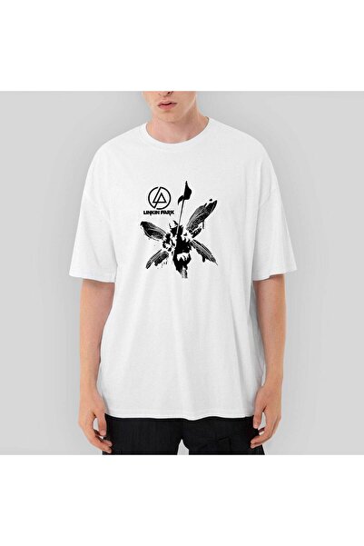 CrowsGate تي شيرت لينكين بارك باترفلاي أبيض كبير الحجم