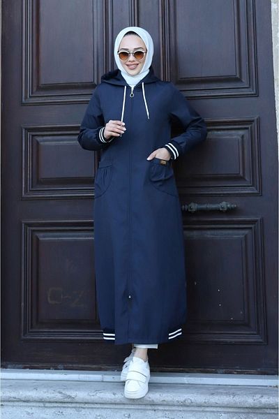 ALNİSS COLLECTİON Αδιάβροχο ολόσωμο μακρύ παλτό με ριμπ λεπτομέρεια με φερμουάρ