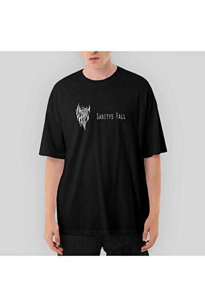 CrowsGate Tricou negru supradimensionat Sanitys Fall Text