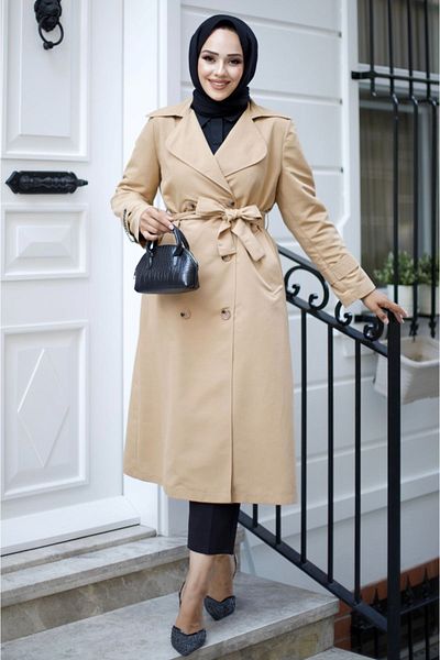 ALNİSS COLLECTİON Belted Umay Trench με μανίκια και αλυσίδα στην πλάτη