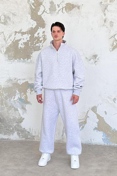 HAFKAGİYİM Γκρι μελανζ Cozy Basic Half Zipper Oversize φούτερ