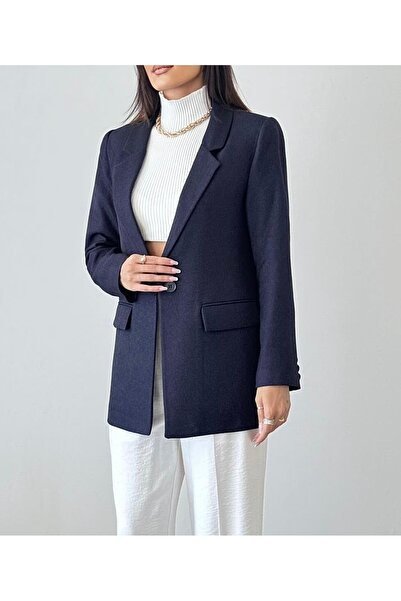 BONJOVİN PARİS Yün efekt lacivert blazer ceket