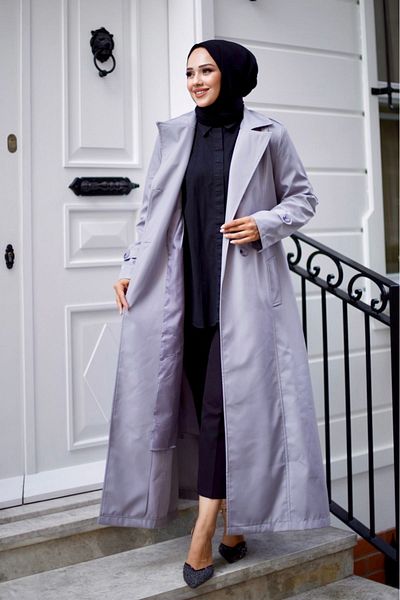 ALNİSS COLLECTİON Ολόσωμη γυναικεία καμπαρντίνα - Διπλό στήθος με λαιμόκοψη και φόδρα