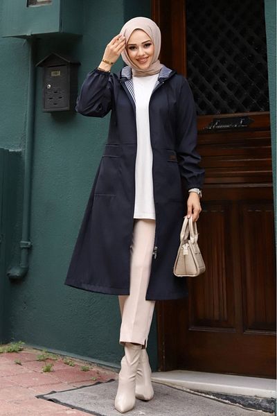 ALNİSS COLLECTİON Τσέπη με κουκούλα Εσωτερική καμπαρντίνα με μοτίβο ρίγες