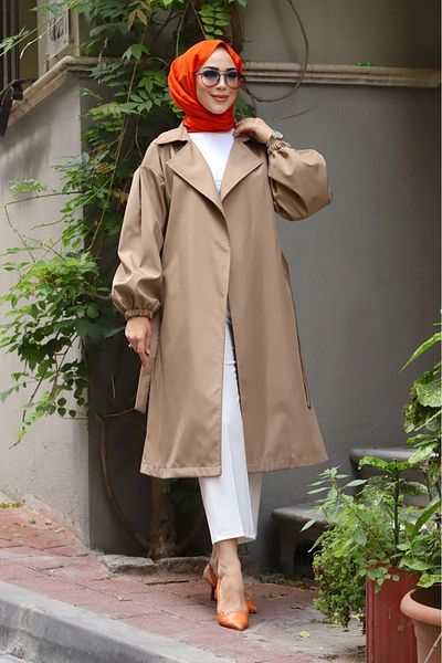 ALNİSS COLLECTİON Καρό καμπαρντίνα με ζώνη μέσης