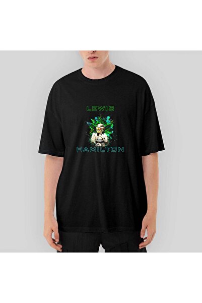 CrowsGate Tricou negru supradimensionat verde F1 Lewis Hamilton