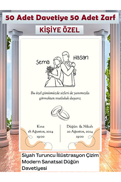 DicleXStore Düğün Davetiyesi 100 Parça Premium 11