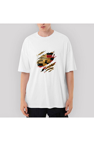 CrowsGate Tricou alb supradimensionat Porsche Tear Torn